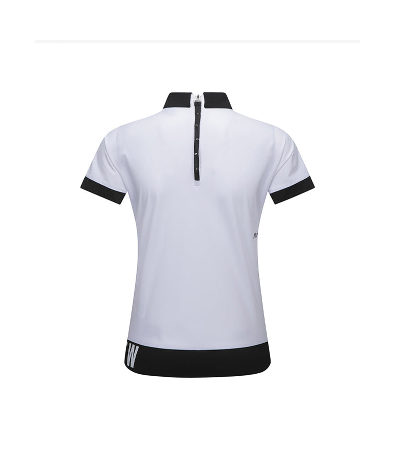 Women's Back Zip Shoulder Tape Point Short T-Shirt - White