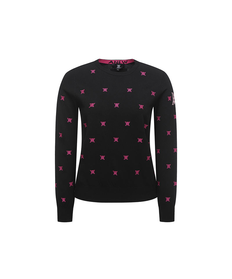 Women's Monogram Logo Point Pullover Sweater - Black