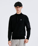 Men's Two Tone Half Zip-Up Pullover - Black