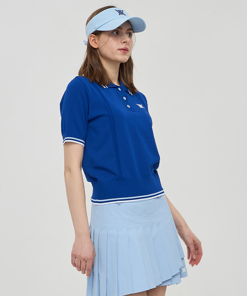 ANEW Golf Women Wide Collared Short Sleeve Sweater - Royal Blue