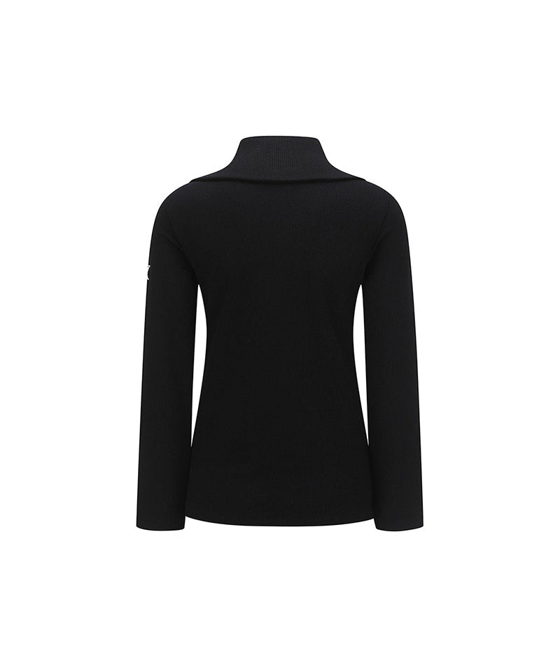 Women's High Neck Zip Long T-shirt - Black