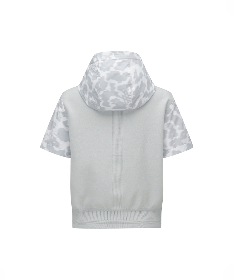 Women's FA Hybrid Hooded Short Sleeve Sweater - Light Grey
