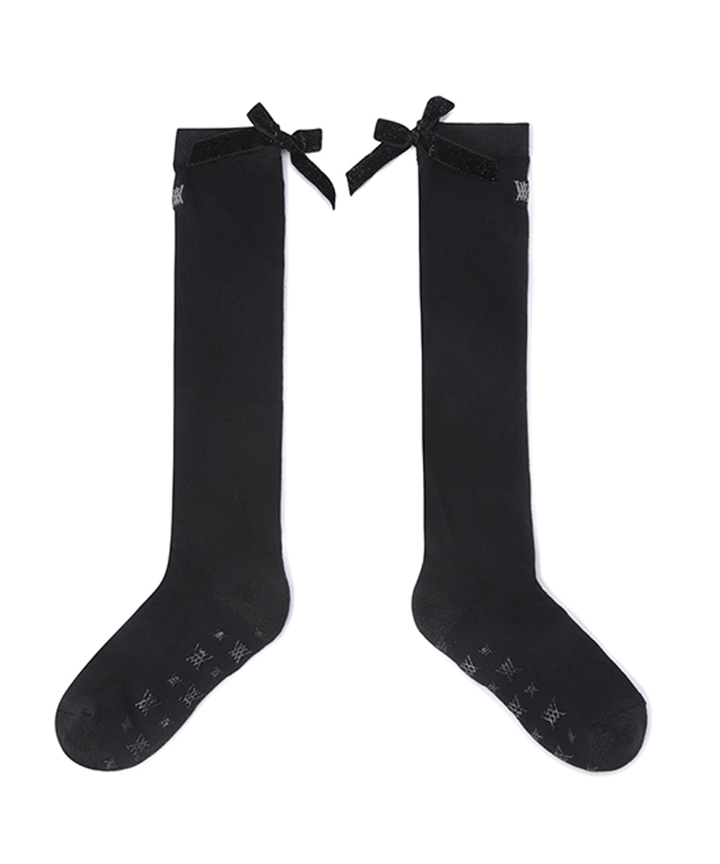Women's Ribbon Knee Socks - Black
