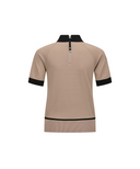 [Signature] Women's Mesh Patch Short Sleeve Sweater - Beige