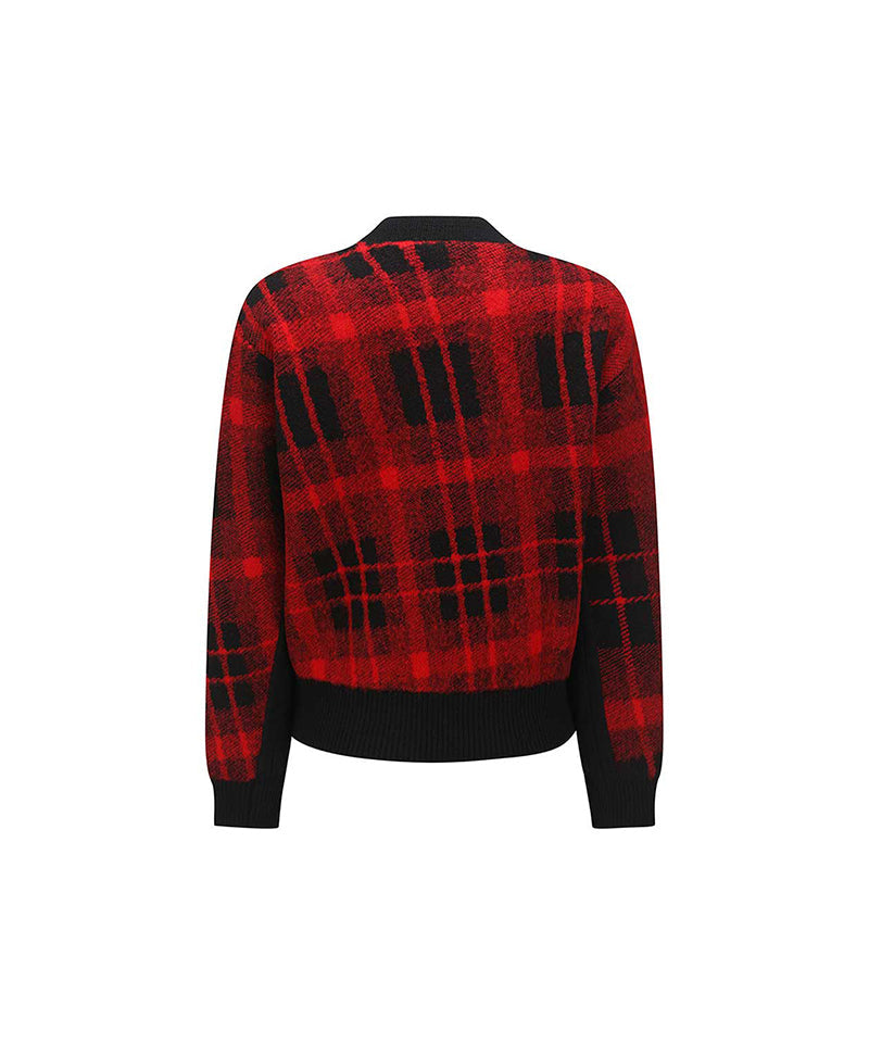 Women's Check Point Cardigan - Red