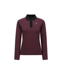 Women's Collar Color Blocked Long T-shirt - Wine
