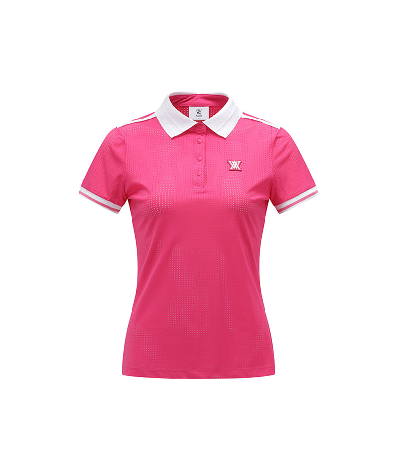 Women's All Ventilation Collar Short T-Shirt - Hot Pink