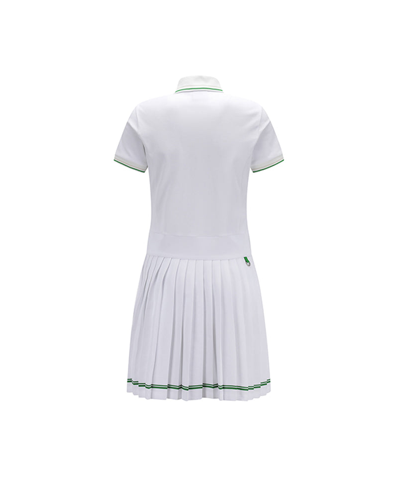 Pleated Skirt Pique Dress - White