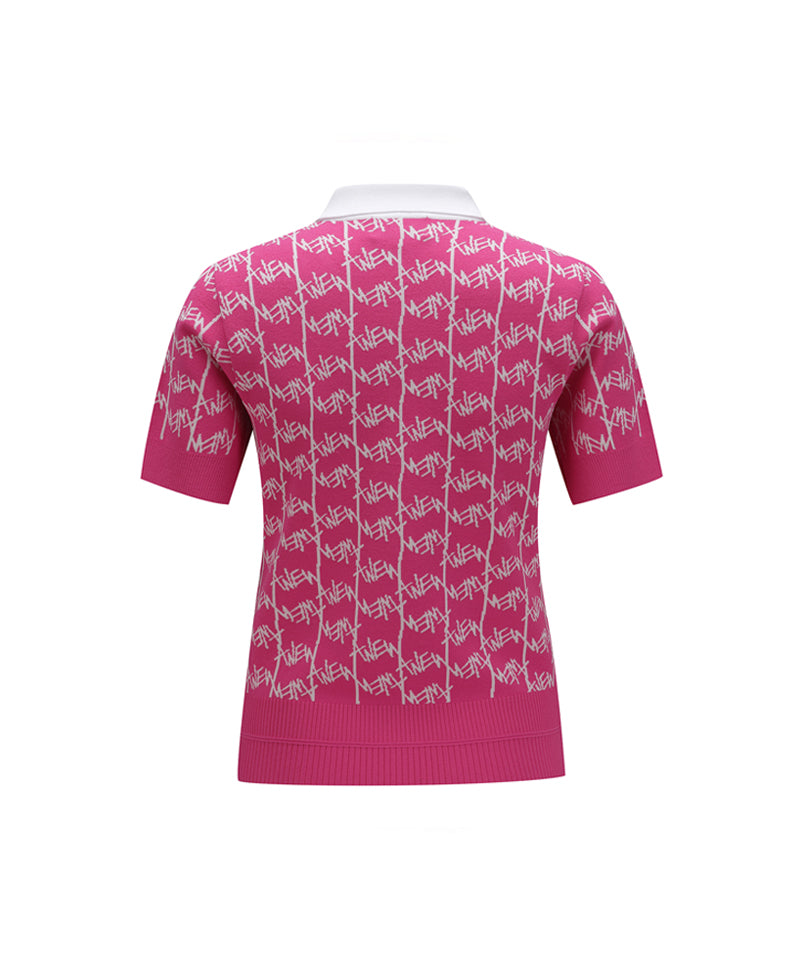 ☆ANEW GOLF☆アニューMESH POINT SHORT SWEATER ANEW Golf Women's SM Logo Pattern Short Sleeve Sweater - Hot