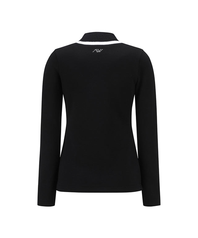 Women's Nap High Neck Long T-shirt - Black
