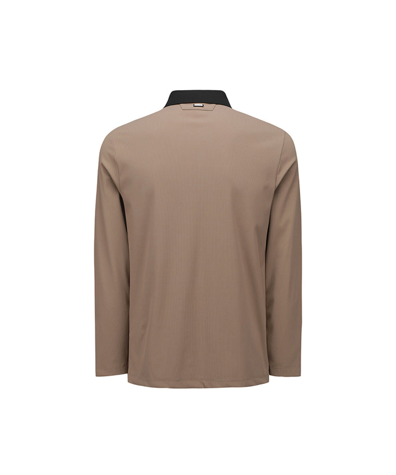 Men's Neck Point Long T-Shirt - Beige