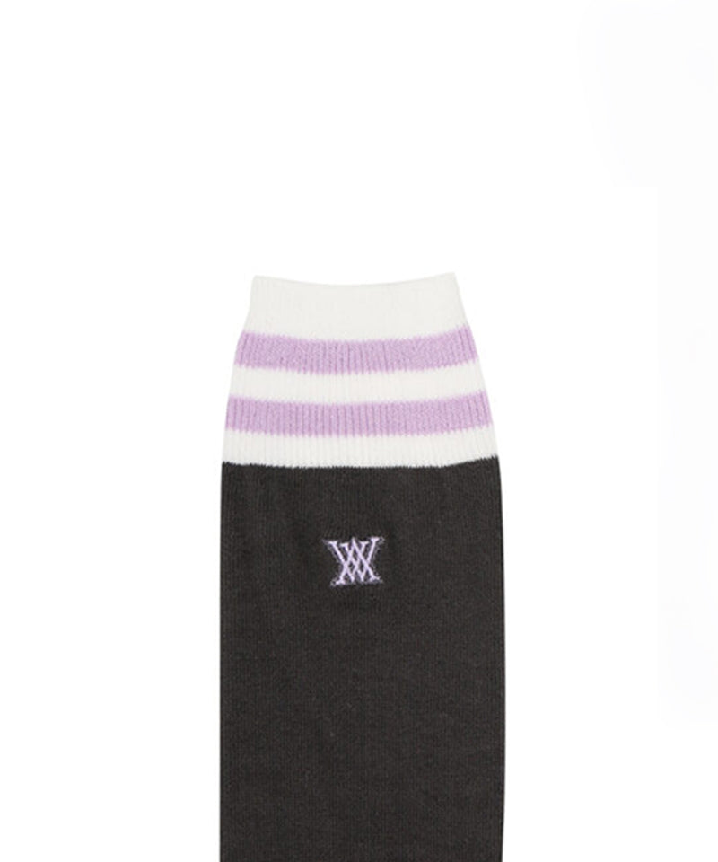 Women's Two Line Points Knee Socks - D/Gray