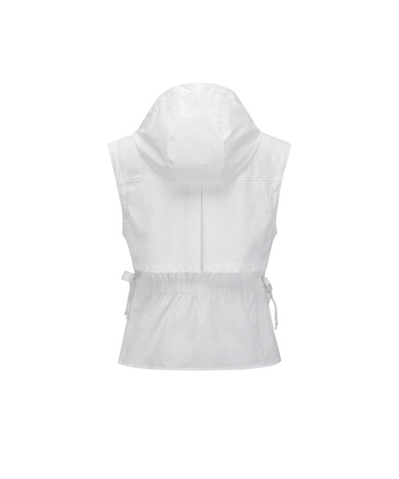Women's Waist Shirring Hoody Vest - Off  White