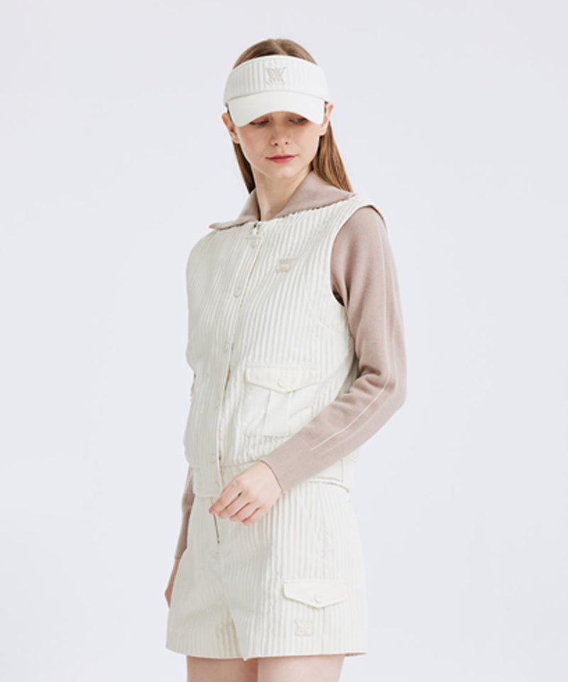 Women's Pocket Pleats Point Vest - Ivory