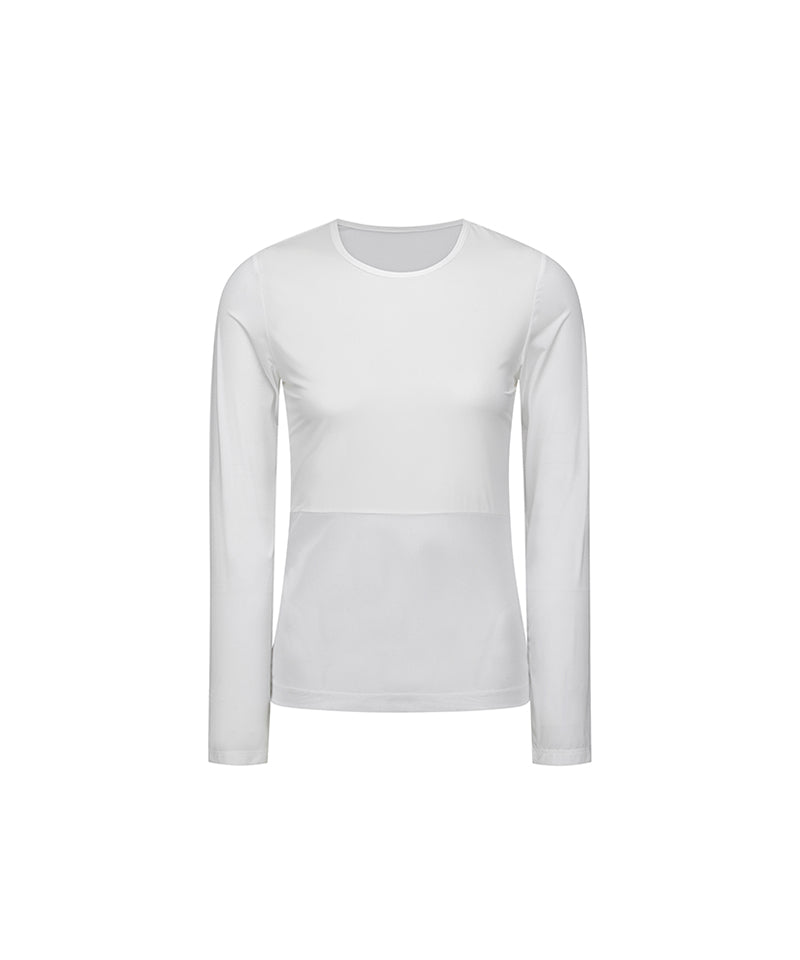 Women's Cold Fabric Round Mash Mix T-Shirt - White