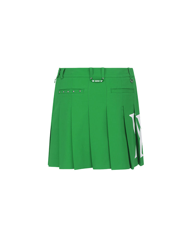 Women's Big Logo Pleats Middle Long Skirt - Green