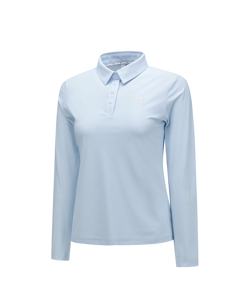 Women's Back Ventilation Logo Tape Point Long T-Shirt - S/Blue