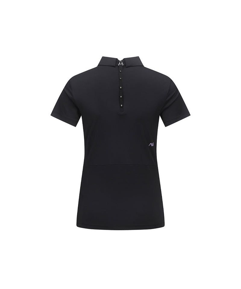 Women's Mash Block Point Short Sleeve Long T-Shirt - Black