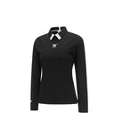 Women's Sleeve Block Back Zipper Point Ribbed Long T-Shirt - Black