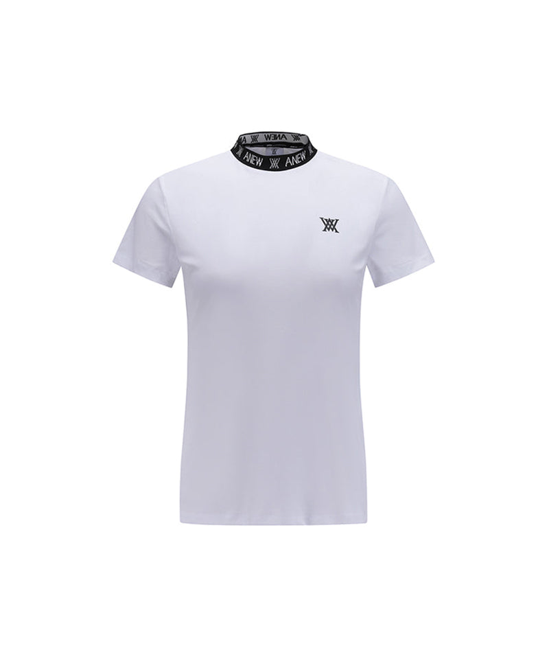 Women's Neck Jacquard Logo Short T-Shirt - White