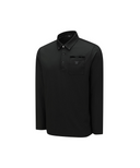 A black long-sleeve button-down shirt with a chest pocket featuring a subtle embroidered 'W' logo, displayed on a clean white background.
