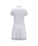 Pleated Skirt Pique Dress - White