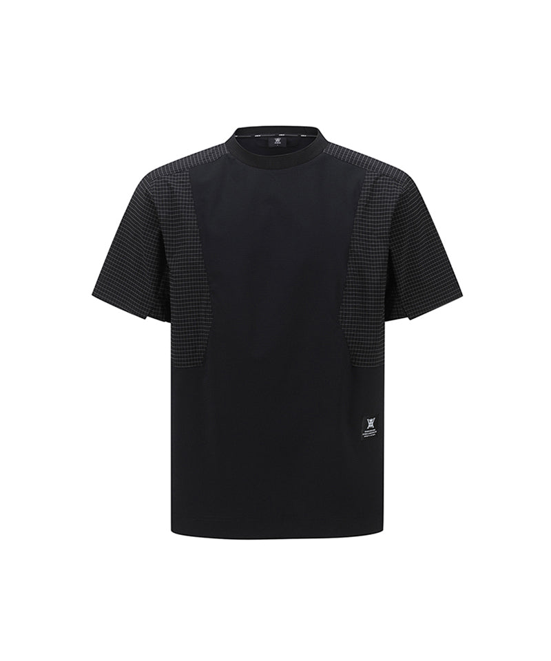 Men Wooven Sleeve Crew Neck - Black