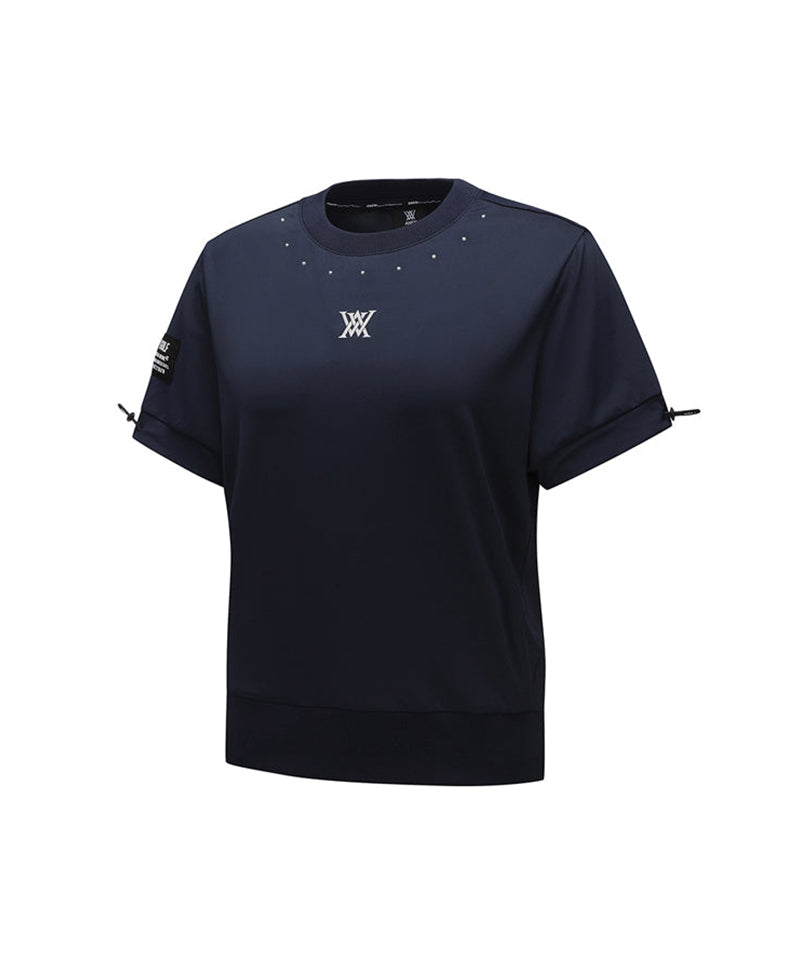 Women's Beads Point Crop Short Sleeve  T-Shirt - Navy