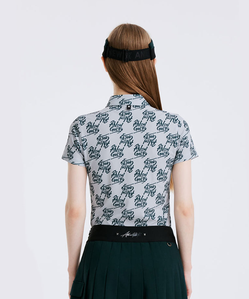 Women's Logo Pattern Short T-Shirt - Gray