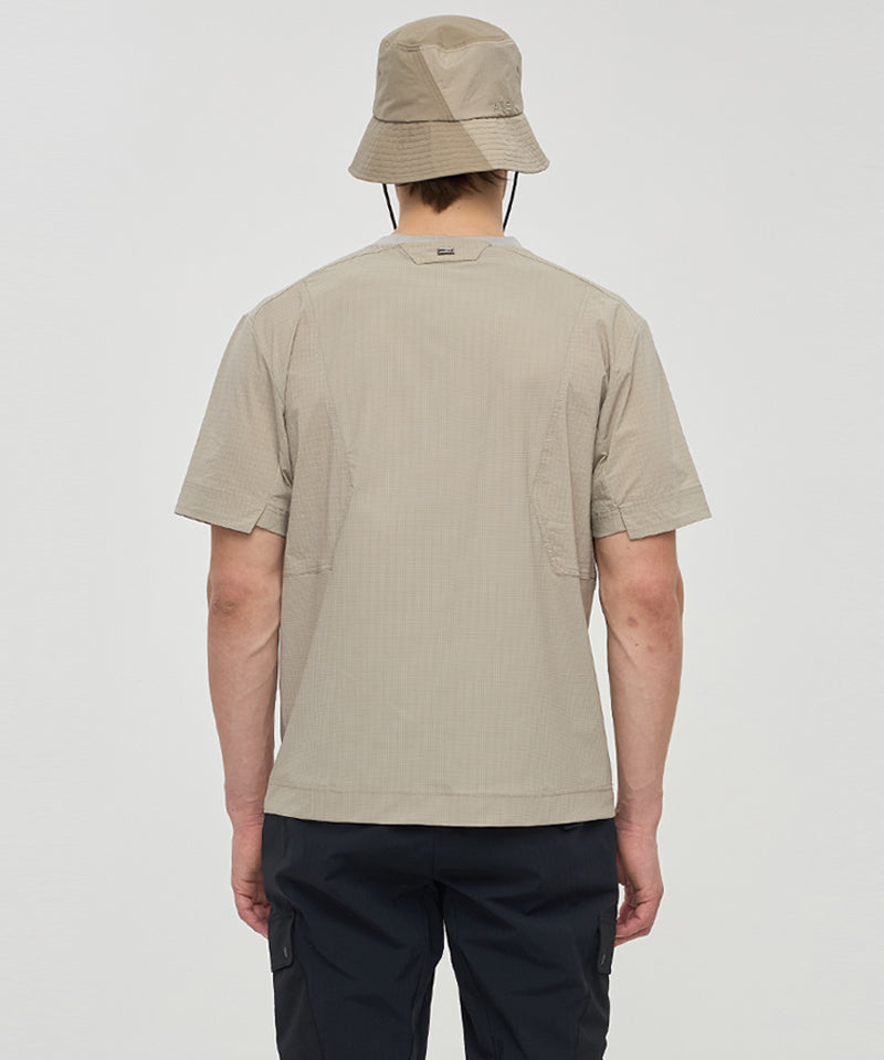 Men Woven Sleeve Crew Neck - Beige