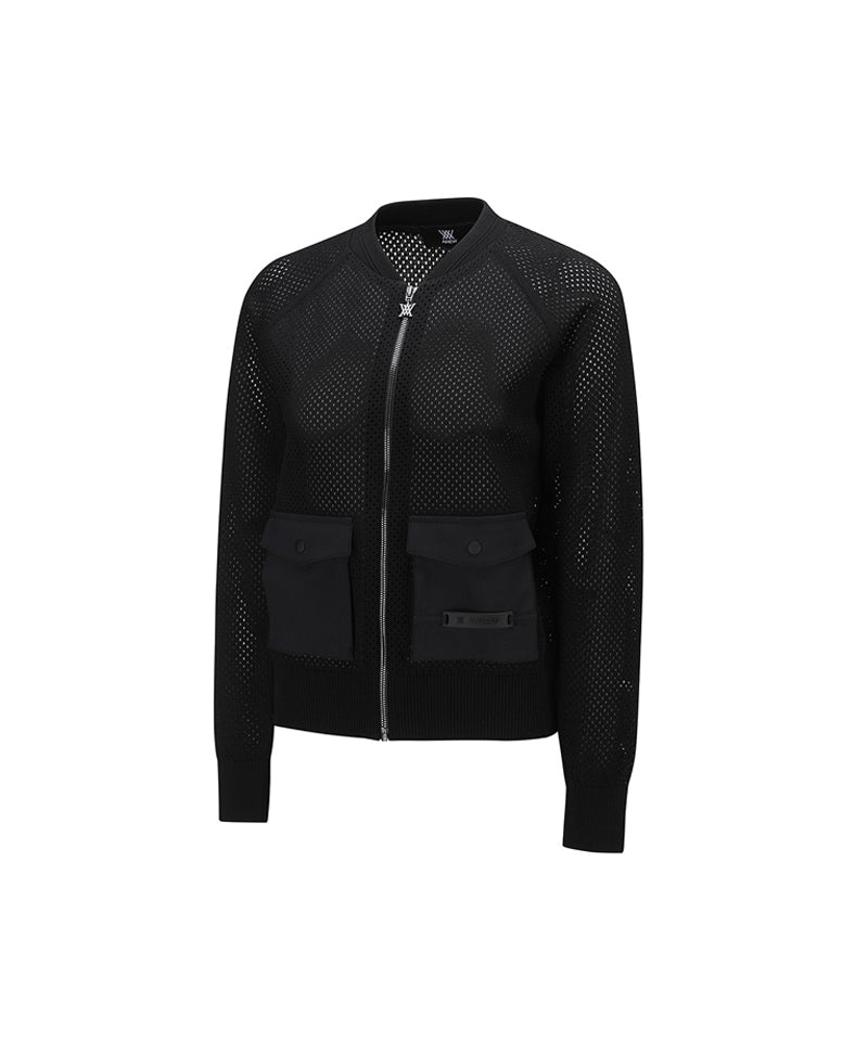 Women's Mesh Zip-Up Cardigan - Black