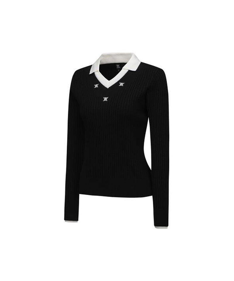 Women's Logo Point Cable Sweater - Black