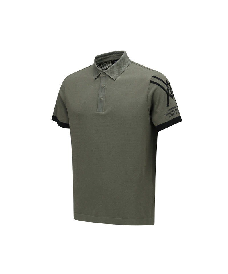 ANEW GOLF Men's SM Logo Point Short Sleeve Sweater - Light Khaki