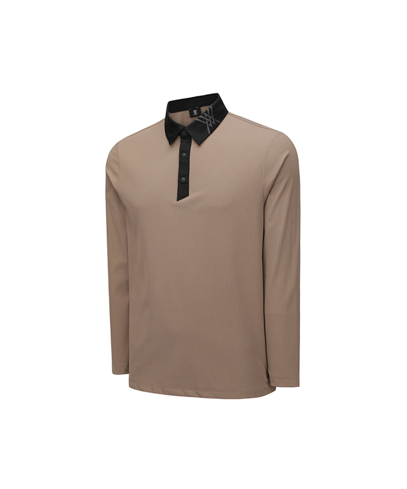 Men's Neck Point Long T-Shirt - Beige