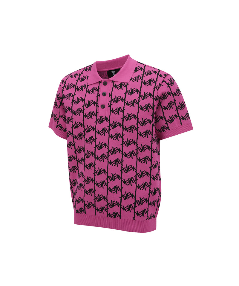 ANEW GOLF Men's SM  Logo Pattern Short Round Sleeve Sweater - Hot Pink