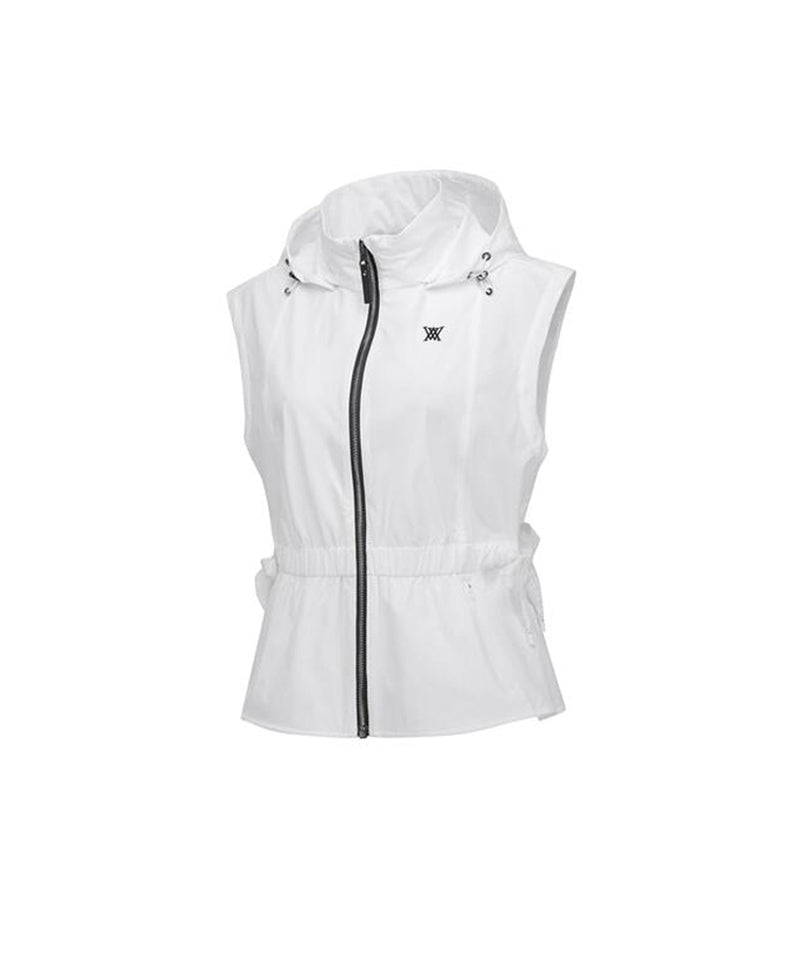 Women's Waist Shirring Hoody Vest - Off  White