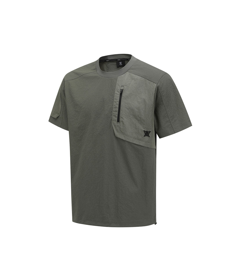 ANEW GOLF Men's SM Wooven Round Short T-Shirt - Light Khaki