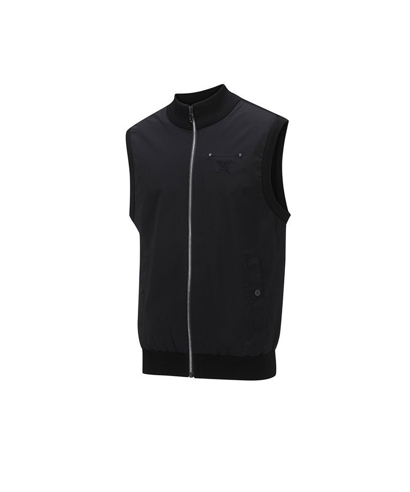 Men's Wooven Mixed Knit Vest - Black