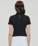 Women Beads Point Short T-Shirt - Black