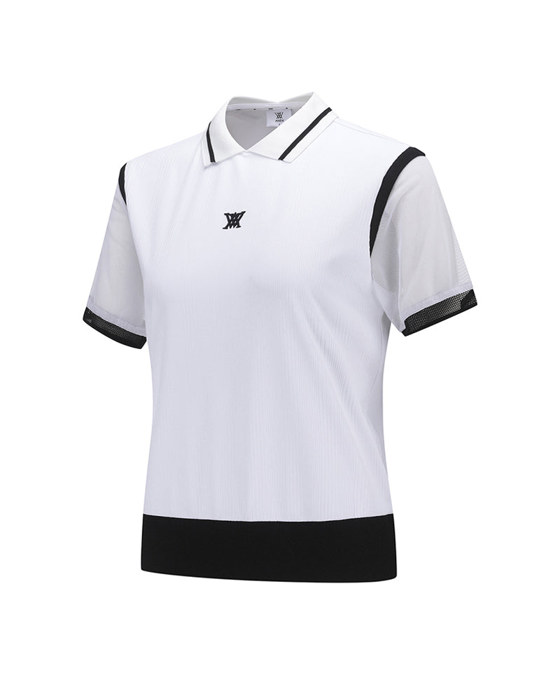 Women Shoulder Mesh Point Short T-Shirt - White