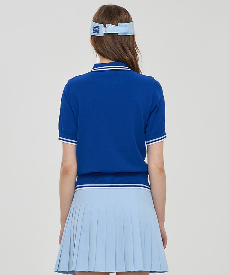 ANEW Golf Women Wide Collared Short Sleeve Sweater - Royal Blue