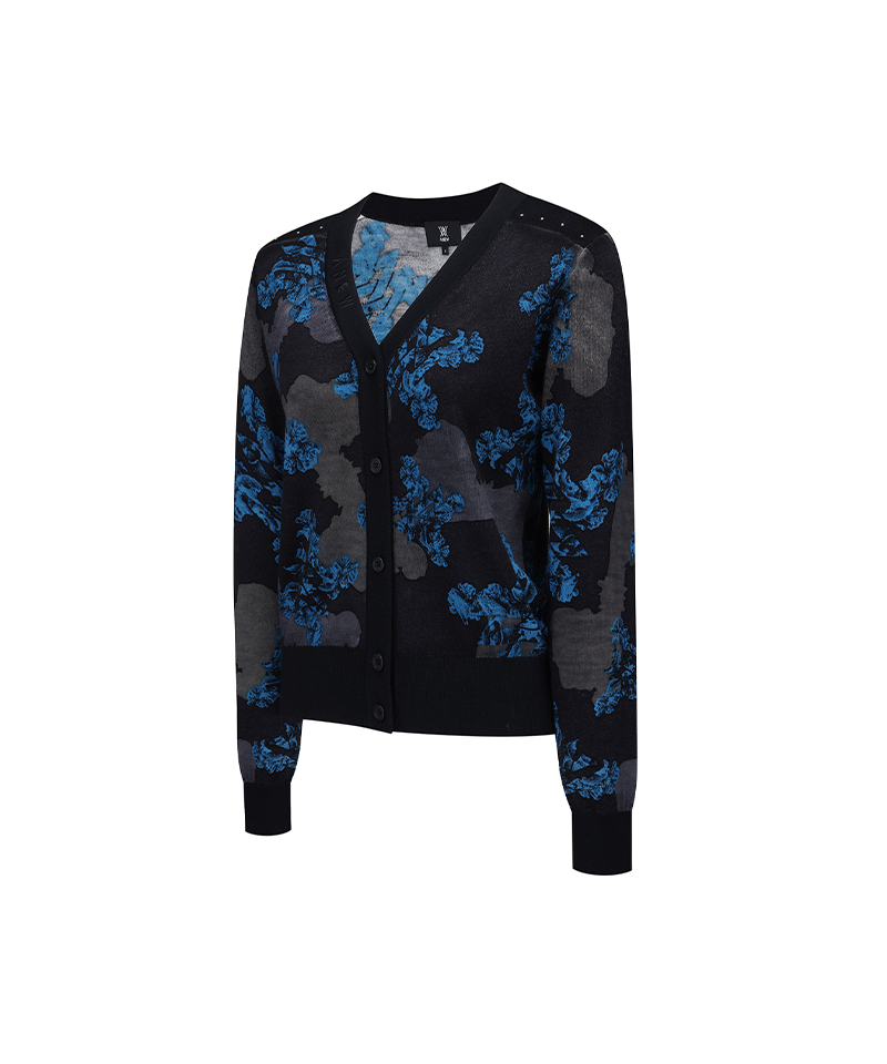 Women's FA Flower Pattern Knit Cardign - Black