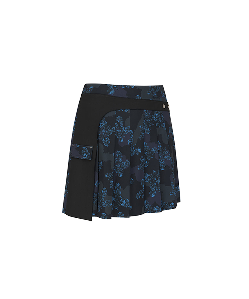 Women's FA Flower Pattern Pleated Skirt - Black