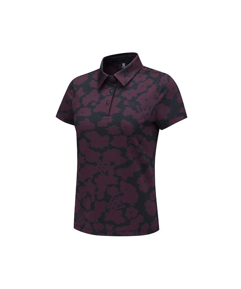 ANEW Golf Women's FA Flower Pattern Short T-Shirt - Burgundy