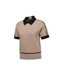 [Signature] Women's Mesh Patch Short Sleeve Sweater - Beige