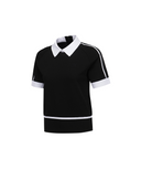 [Signature] Women's Mesh Patch Short Sleeve Sweater - Black