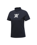 Women's Back Zip Mock Neck T-Shirt - Navy
