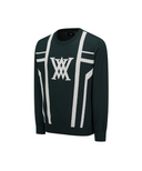 Men's Line Blocked Round Sweater - Dark Green