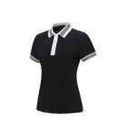 Women Collar Color Block Short T-Shirt - Black