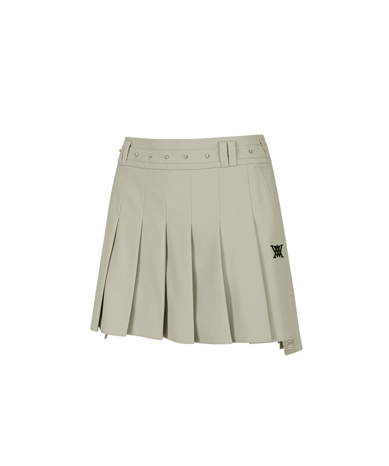 Women's Buckle Point Pleats Skirt - Light Beige
